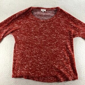 Umgee Top Womens Small Orange Space Dye Slub Knit Tiered‎ Ruffle Sleeve Sweater